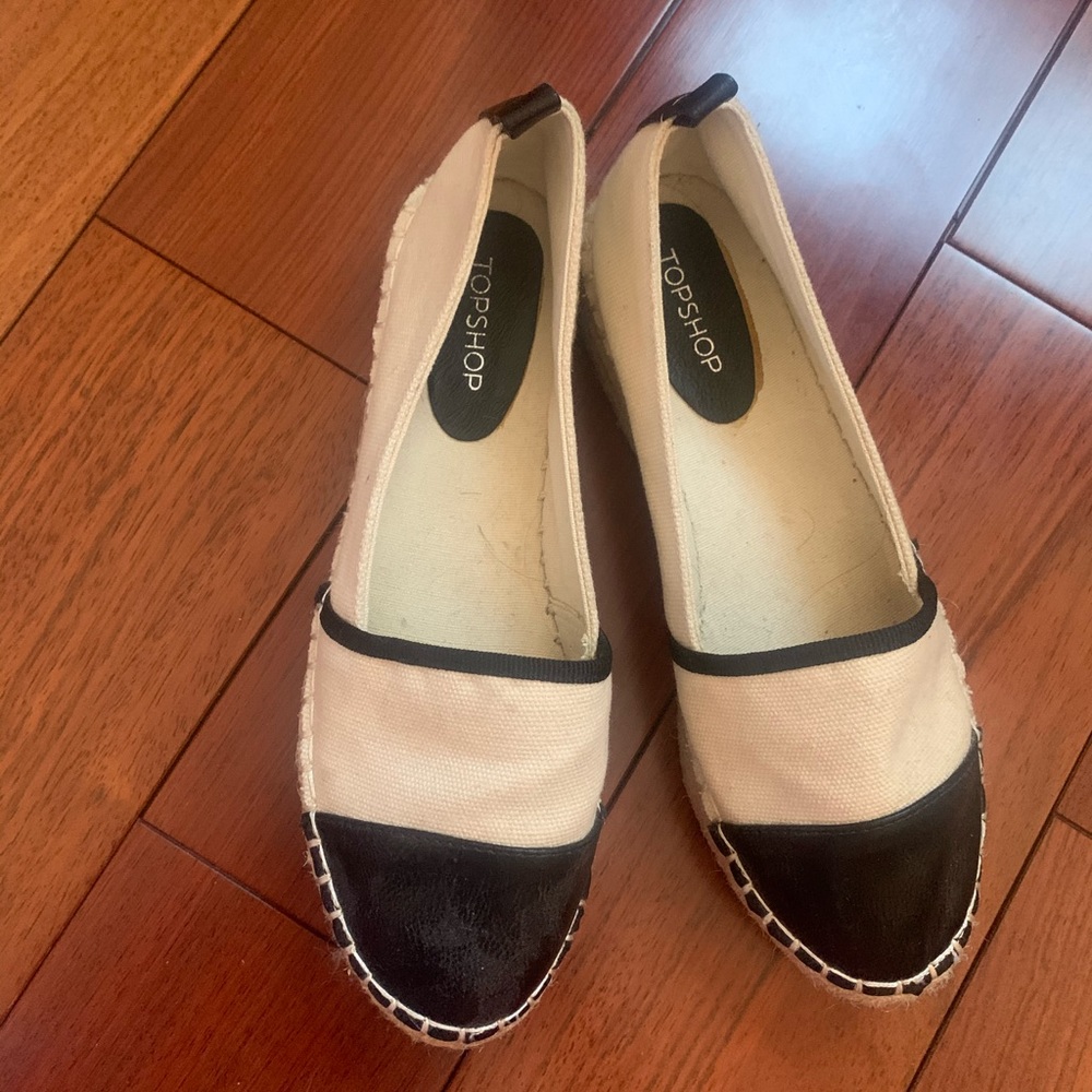 Topshop espadrilles Flats Canvas Leather Sz 38